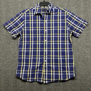Banana Republic Men Medium Blue Plaid Short Sleeve‎ Button Up Shirt